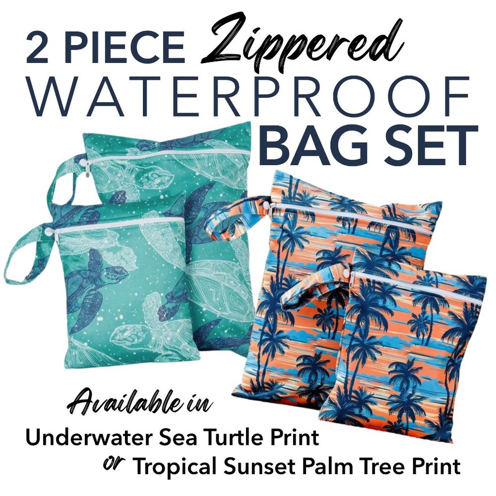 2 Piece Waterproof Bag Set - Sea Turtle OR Tropical Palm Tree